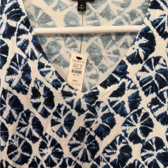 Talbots Navy and White Floral V-Neck Sweater - Picture 4 of 4